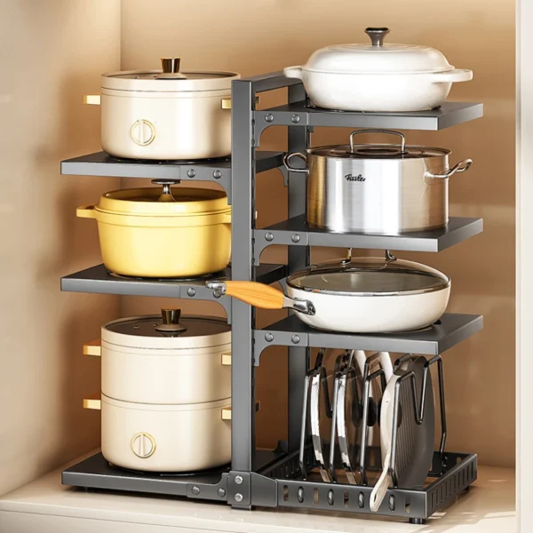 MultiLayer Pot Rack Kitchen Under Sink Storage Shelf Adjustable Cabinets Layered Corner Closet Organizer Durable Design