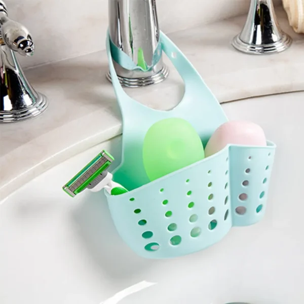 Kitchen Sink Drain Basket Dish Cloth Soap Sponge Holder Utensils Organizer Adjustable Snap Hanging Drain Basket Kitchen Gadgets