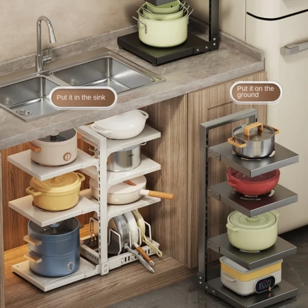 MultiLayer Pot Rack Kitchen Under Sink Storage Shelf Adjustable Cabinets Layered Corner Closet Organizer Durable Design - Image 4