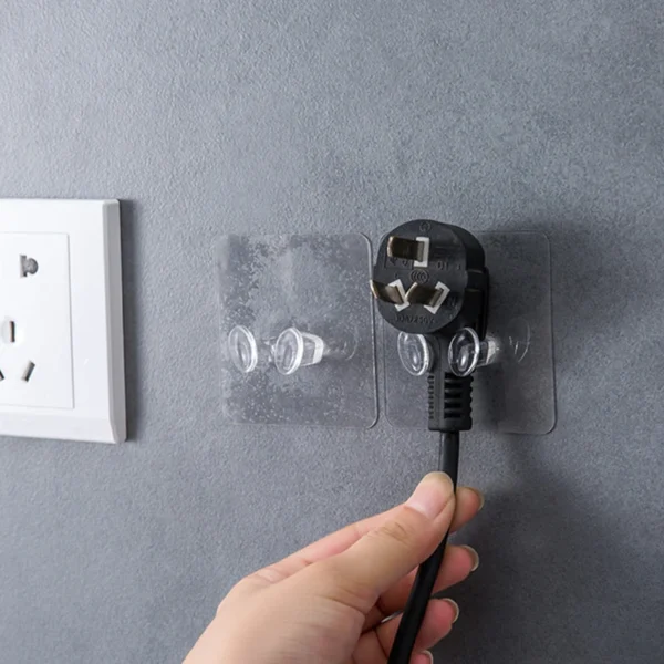 20/40PCS Hook Power Plug Bracket Tidy Hanging Rack PVC Wall Hook Strong Adhesion Seamless Transparent Waterproof Kitchen Bathroo - Image 3