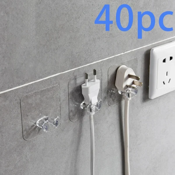 20/40PCS Hook Power Plug Bracket Tidy Hanging Rack PVC Wall Hook Strong Adhesion Seamless Transparent Waterproof Kitchen Bathroo - Image 6